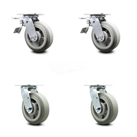 Service Caster 6 Inch Thermoplastic Rubber Caster Set with Ball Bearing 2 Total Lock Brake SCC SCC-TTL30S620-TPRBF-2-S-2